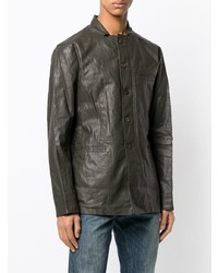 Мужская темно-коричневая кожаная куртка-рубашка от John Varvatos