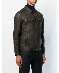 Мужская темно-коричневая кожаная куртка-рубашка от Salvatore Santoro
