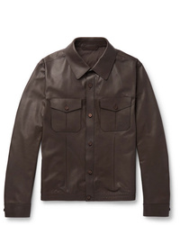 Мужская темно-коричневая кожаная куртка-рубашка от Ermenegildo Zegna