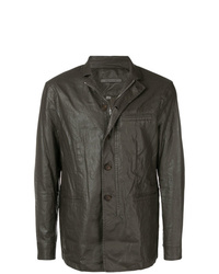 Мужская темно-коричневая кожаная куртка-рубашка от John Varvatos