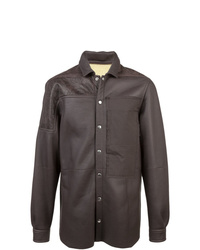 Мужская темно-коричневая кожаная куртка-рубашка от Rick Owens