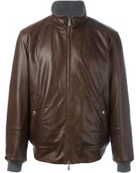Мужская темно-коричневая кожаная куртка от Brunello Cucinelli
