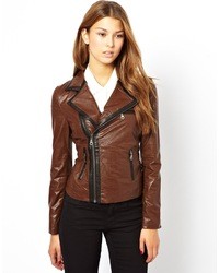 Женская темно-коричневая кожаная куртка от Jovonnista