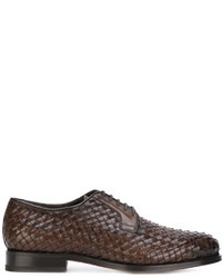 Мужская темно-коричневая кожаная плетеная обувь от Santoni