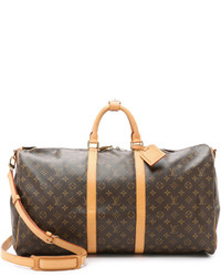 Женская темно-коричневая кожаная спортивная сумка с принтом от Louis Vuitton