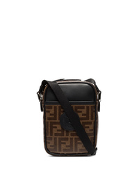 Темно-коричневая кожаная сумка почтальона с принтом от Fendi