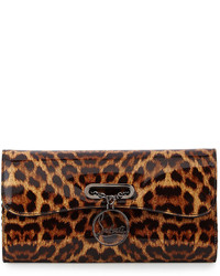 Темно-коричневая кожаная сумка с леопардовым принтом