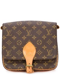 Темно-коричневая кожаная сумка через плечо с принтом от Louis Vuitton