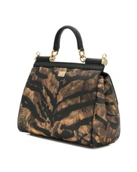 Темно-коричневая кожаная сумка через плечо с принтом от Dolce & Gabbana