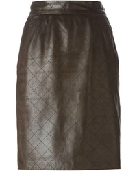Темно-коричневая кожаная юбка-карандаш от Saint Laurent