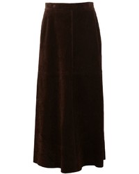 Темно-коричневая кожаная юбка от Saint Laurent