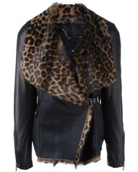 Темно-коричневая куртка с леопардовым принтом