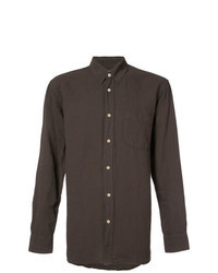 Темно-коричневая льняная рубашка с длинным рукавом