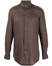 Мужская темно-коричневая льняная рубашка с длинным рукавом от Finamore 1925 Napoli