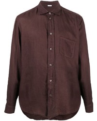 Мужская темно-коричневая льняная рубашка с длинным рукавом от Malo