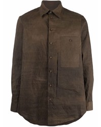 Мужская темно-коричневая льняная рубашка с длинным рукавом от Uma Wang