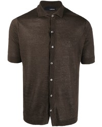 Темно-коричневая льняная футболка-поло
