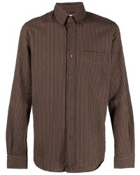 Мужская темно-коричневая рубашка с длинным рукавом в вертикальную полоску от Aspesi