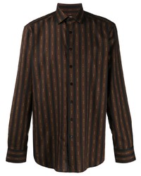 Мужская темно-коричневая рубашка с длинным рукавом в вертикальную полоску от Etro