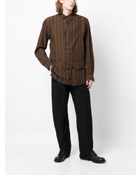 Мужская темно-коричневая рубашка с длинным рукавом в вертикальную полоску от Ziggy Chen