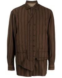 Мужская темно-коричневая рубашка с длинным рукавом в вертикальную полоску от Ziggy Chen