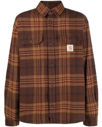 Мужская темно-коричневая рубашка с длинным рукавом в клетку от Carhartt WIP