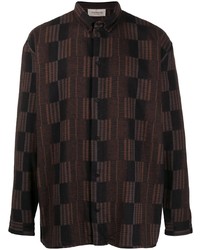 Мужская темно-коричневая рубашка с длинным рукавом в клетку от Tom Wood