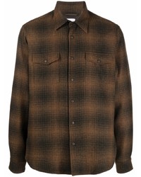 Мужская темно-коричневая рубашка с длинным рукавом в шотландскую клетку от Aspesi