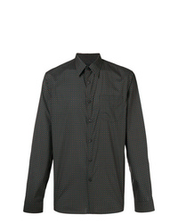 Темно-коричневая рубашка с длинным рукавом с геометрическим рисунком