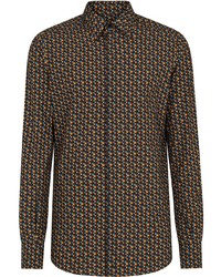 Мужская темно-коричневая рубашка с длинным рукавом с геометрическим рисунком от Dolce & Gabbana