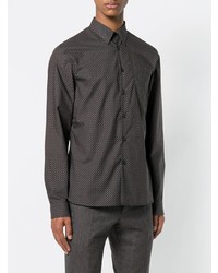 Мужская темно-коричневая рубашка с длинным рукавом с геометрическим рисунком от Prada