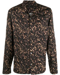 Мужская темно-коричневая рубашка с длинным рукавом с леопардовым принтом от AllSaints