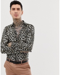 Мужская темно-коричневая рубашка с длинным рукавом с леопардовым принтом от Devils Advocate