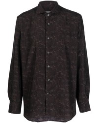 Мужская темно-коричневая рубашка с длинным рукавом с принтом от Corneliani