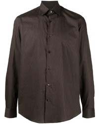 Мужская темно-коричневая рубашка с длинным рукавом с принтом от Salvatore Ferragamo