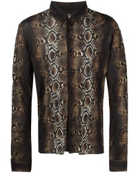Мужская темно-коричневая рубашка с длинным рукавом с принтом от Versace