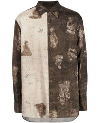 Мужская темно-коричневая рубашка с длинным рукавом с принтом от Ziggy Chen