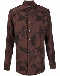Мужская темно-коричневая рубашка с длинным рукавом с цветочным принтом от Lardini