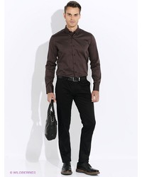 Мужская темно-коричневая рубашка с длинным рукавом от Club21
