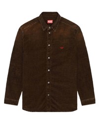 Мужская темно-коричневая рубашка с длинным рукавом от Diesel