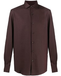 Мужская темно-коричневая рубашка с длинным рукавом от Ermenegildo Zegna