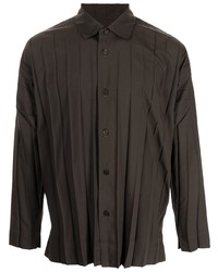 Мужская темно-коричневая рубашка с длинным рукавом от Homme Plissé Issey Miyake