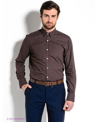 Мужская темно-коричневая рубашка с длинным рукавом от MONDIGO