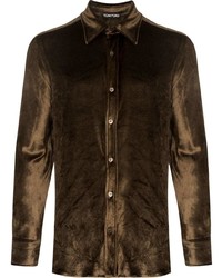 Мужская темно-коричневая рубашка с длинным рукавом от Tom Ford