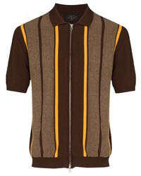 Мужская темно-коричневая рубашка с коротким рукавом в вертикальную полоску от Beams Plus