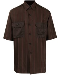 Мужская темно-коричневая рубашка с коротким рукавом в вертикальную полоску от Qasimi
