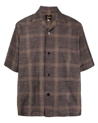 Темно-коричневая рубашка с коротким рукавом в шотландскую клетку