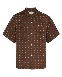 Мужская темно-коричневая рубашка с коротким рукавом с геометрическим рисунком от Chimala
