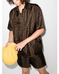 Мужская темно-коричневая рубашка с коротким рукавом с принтом от Fendi