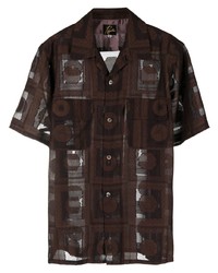 Мужская темно-коричневая рубашка с коротким рукавом с принтом от Needles